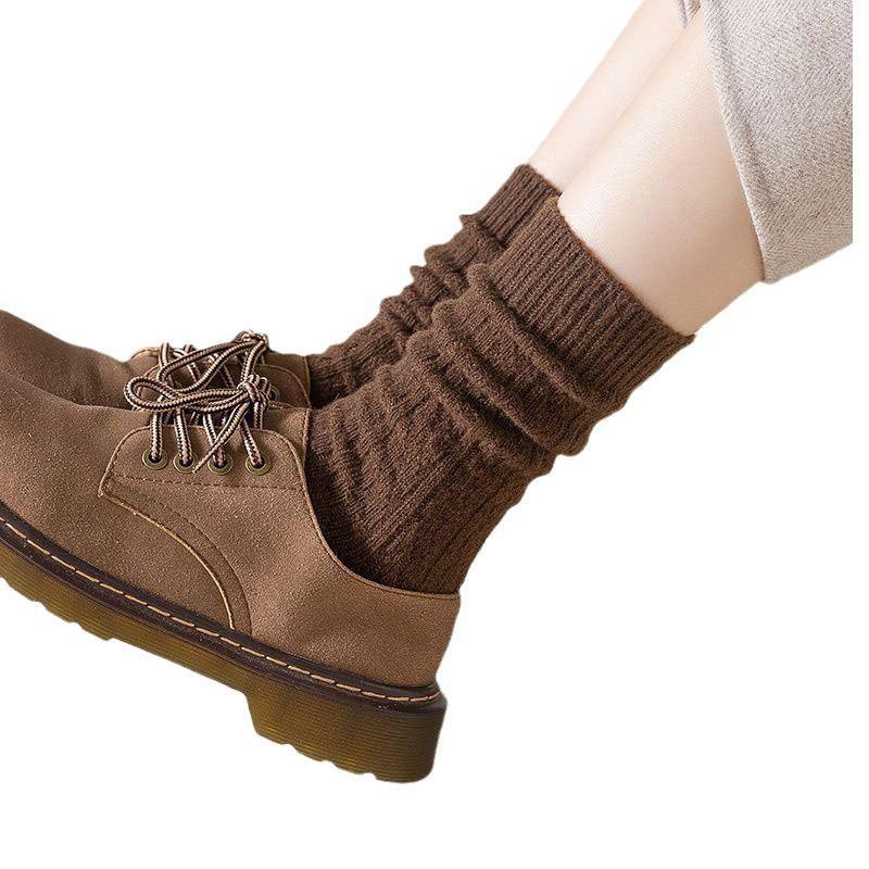 Women's Wool High Socks - Solid Color, Twisted Style, Trendy Mid-Tube for Autumn/Winter