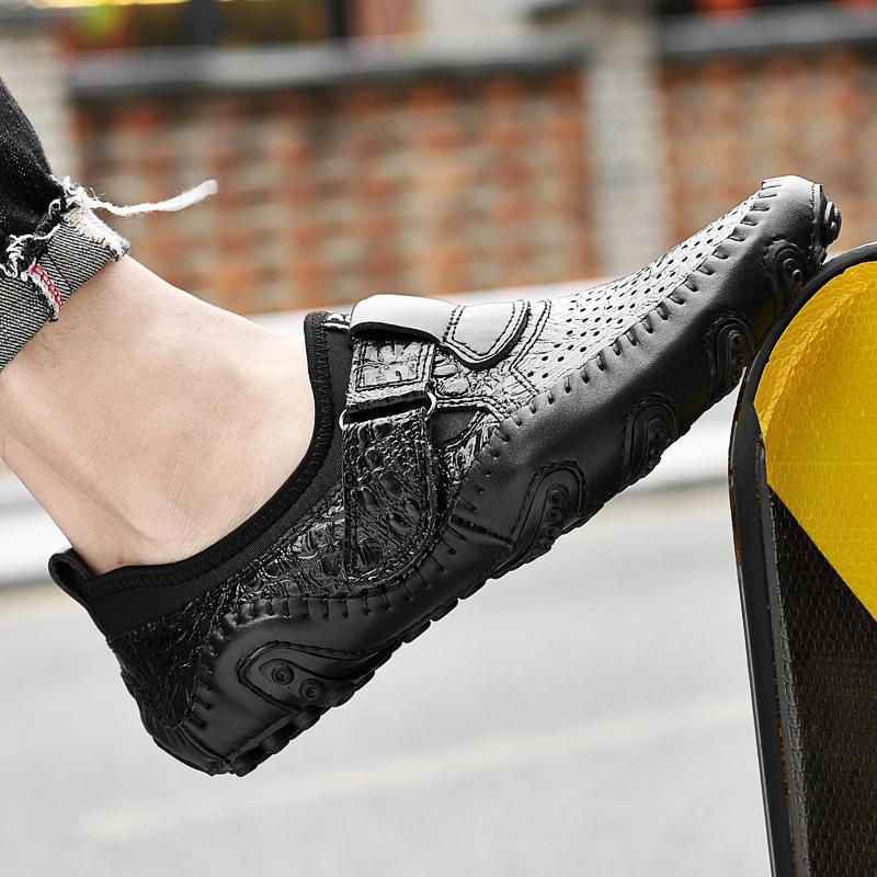 Fashion Men Shoes Slip On British Style Men Causal Shoes Breathable Genuine Leather Men Shoes Hole Outdoor Shoes Zapatos Hombre