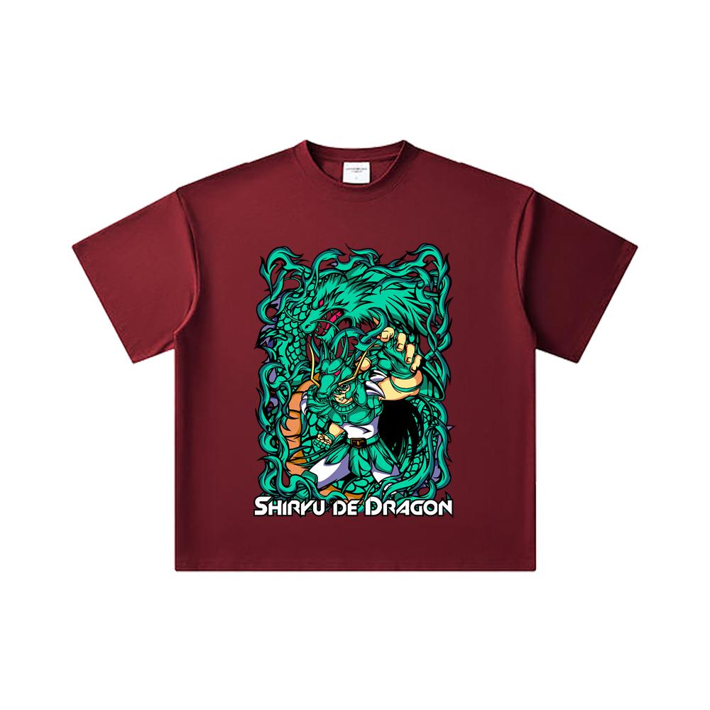 

260 GSM Double Yarn 32 Count 100% Cotton Saint Seiya V16 Shiryu Print Unisex Heavy Cotton T Shirt 2XL вина червоного кольору