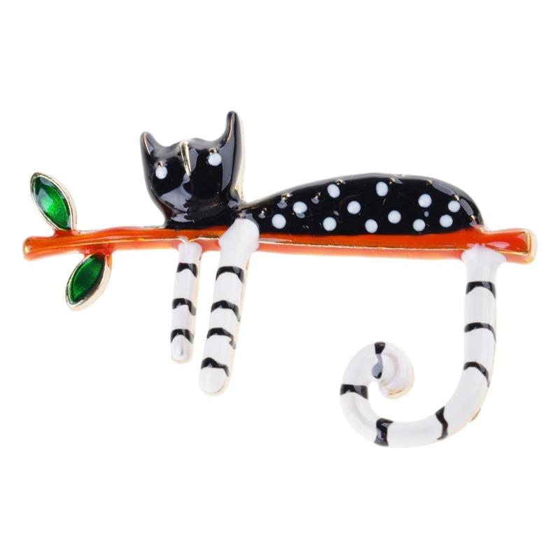 

Cat Branch Brooches Cute Animal Cat Lapel Pin for Bag Clothes Coat Lazy Cat Sitting On The Tree Brooches Unisex Party 1