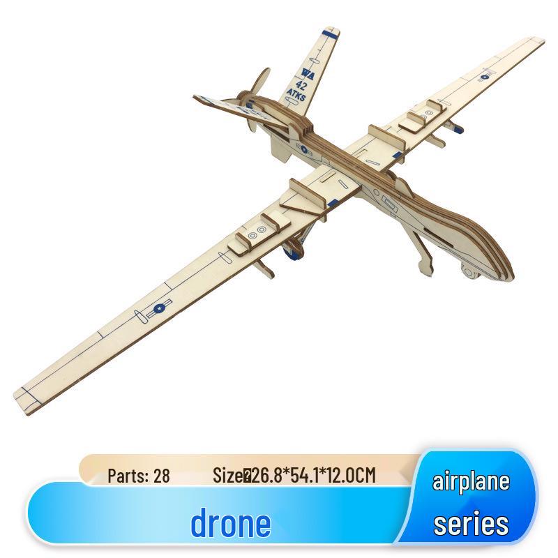 3D Wooden Airplane Model Jigsaw Puzzle - Educational Building Blocks for Children