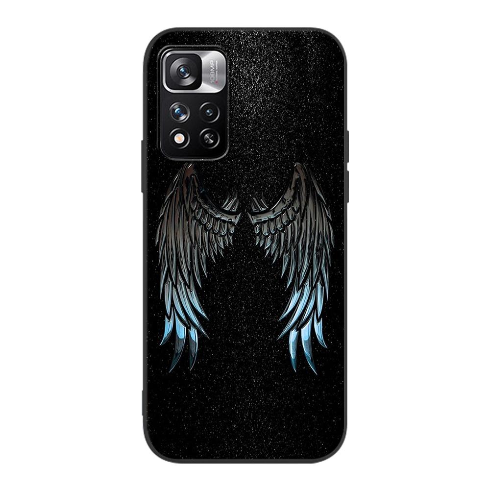Fashion Angel Wings Case for Xiaomi Redmi Note 9S 9 8 10 11 Pro 9C 9A 7 8T 7A 8A 6A 6 10S Black Soft Silicone Phone Cover Coque
