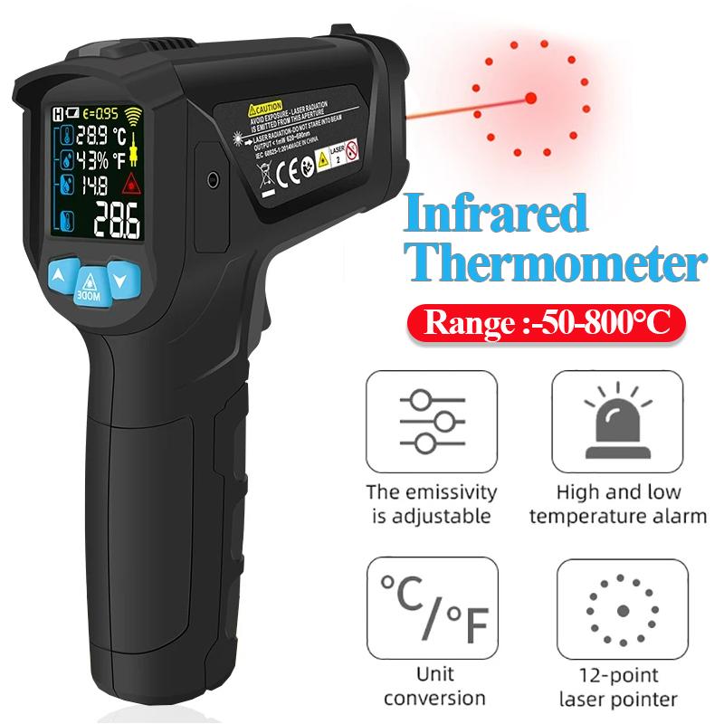 Digital Infrared Thermometer Non-contact Laser Thermometer Handheld High-precision Infrared Thermometer Imager LCD Light Alarms