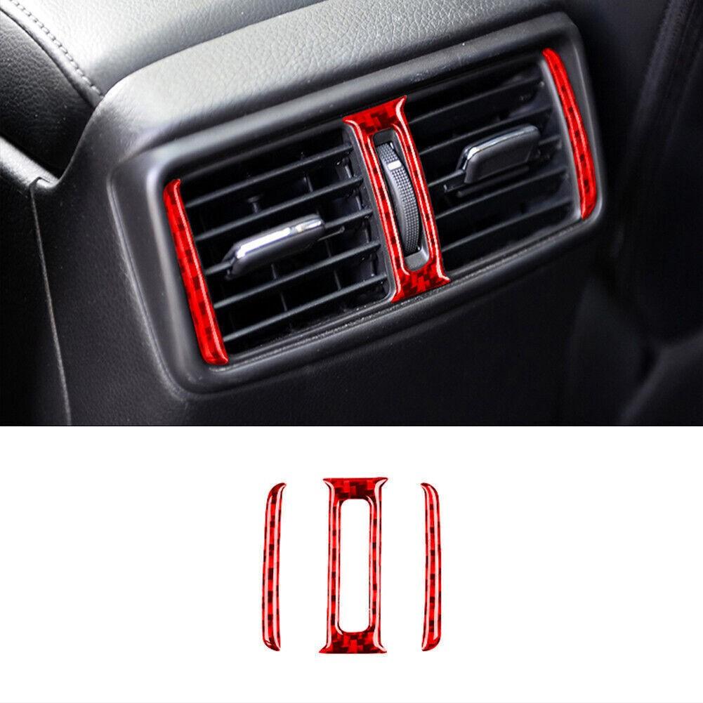 3X Red Carbon Fiber Rear Air Vent Outlet Cover Trim For Nissan Rogue 2014-2016