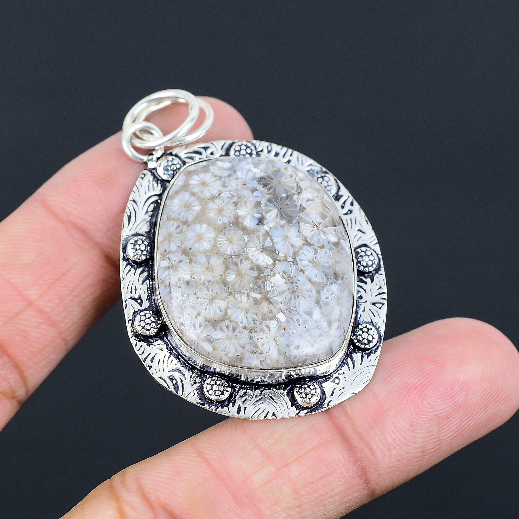 Womens day Sale Fossil Coral Stone 925 Silver Sister Handmade Bezel New Pendant