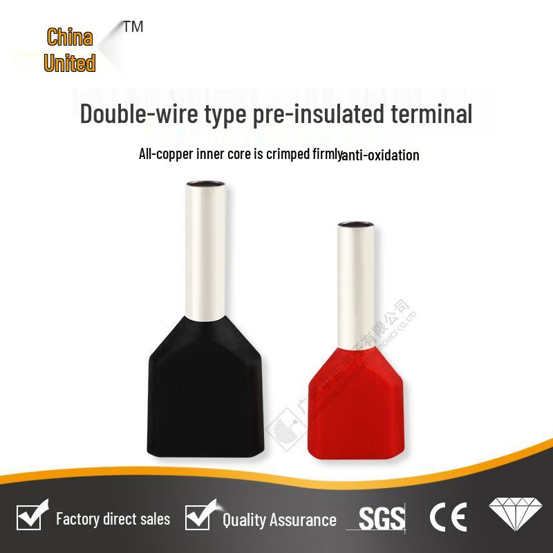 European Style Pre-Insulated Double-Wire Terminal, TE0.5-16 sq, Cold Crimp Pin Plug