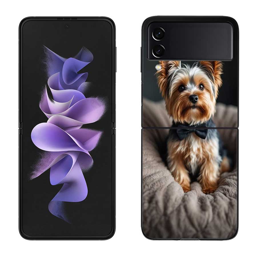 Yorkshire Terrier Dog Phone Case For Samsung Z Flip 7 6 5G Galaxy Z Flip 5 4 3 Black Hard Cell Cover Luxury PC Shell Coque