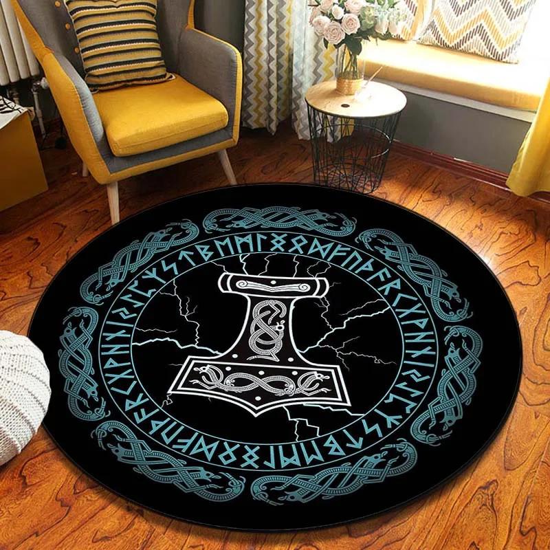 World Tree Round Rug Area Rug Viking Norse Mythology Print Round Carpet Living Room Bedroom Floor Mat Playroom Soft Round Carpet