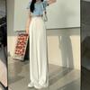 Women's High-Waist Wide-Leg White Pants - Spring 2026 Casual Drape with Double Button Design