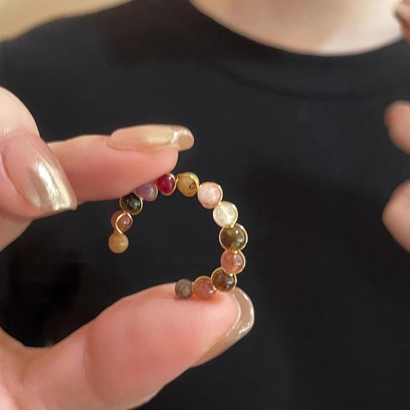 Colorful Beaded Rings Adjustable Rings Opening Rings Finger Open Rings Alloy Texture Suitable for Various Occasion