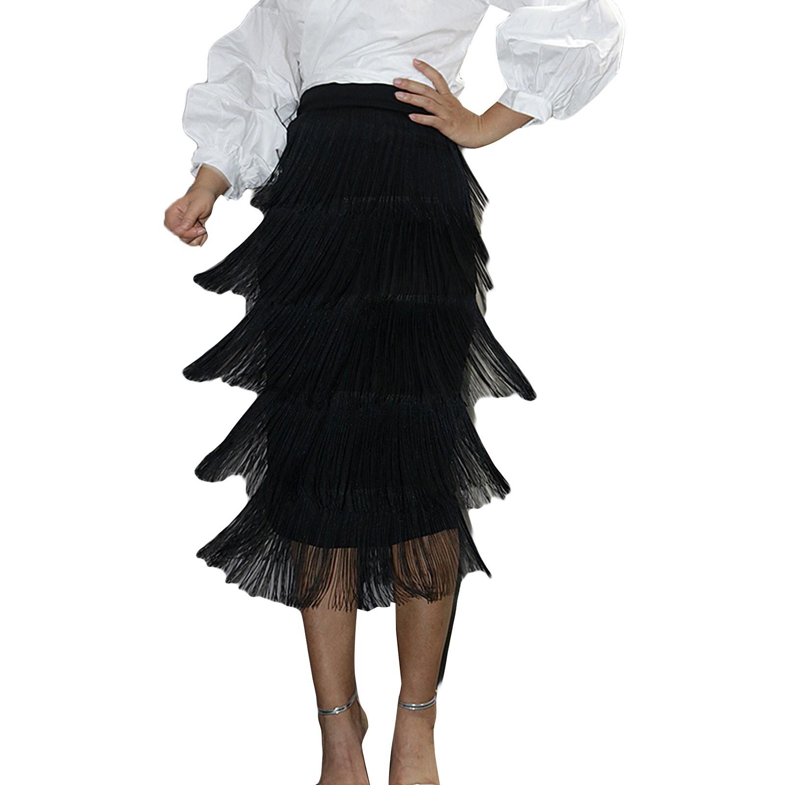 

Женская сексуальная вечерняя клубная модная юбка с высокой талией и кисточками XXL чёрный