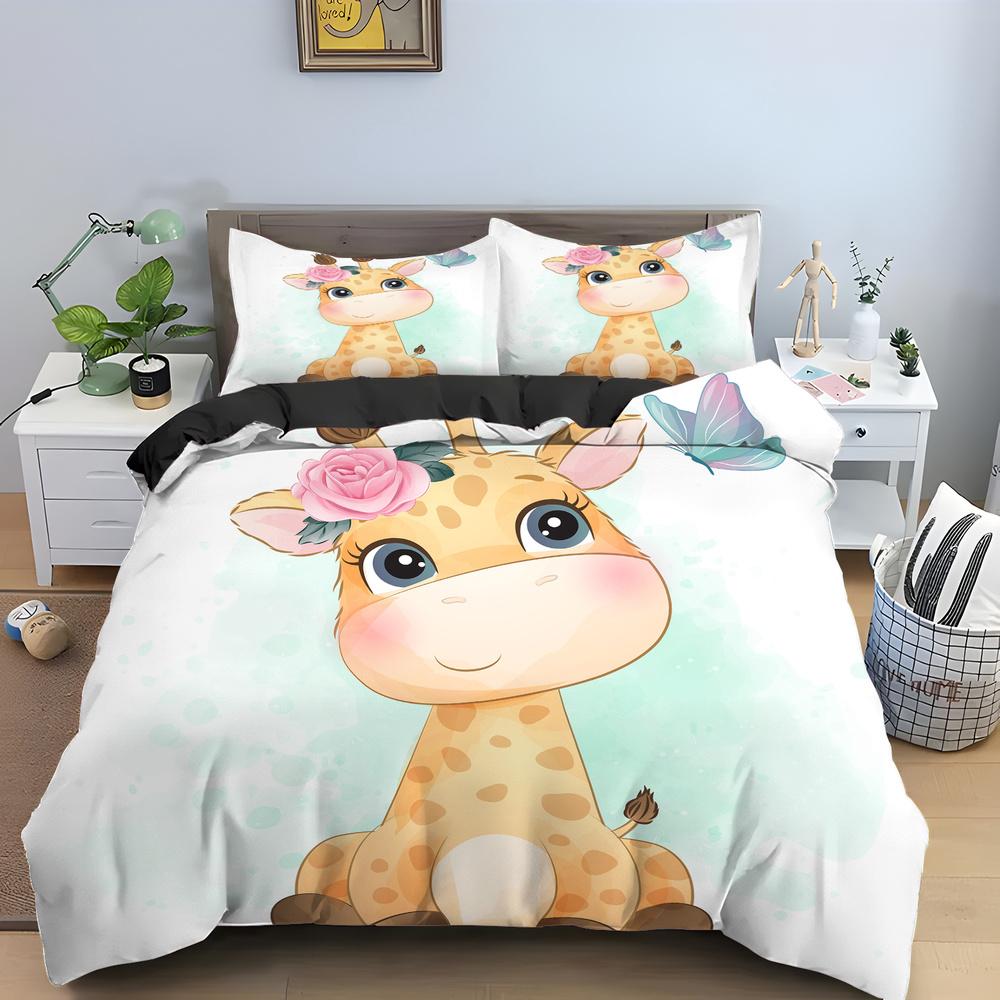 Cartoon Giraffe King Queen Duvet Cover Kids Girls Boys Animal Bedding Set Wildlife Quilt Cover 2/3pcs Polyester Comforter Cover
