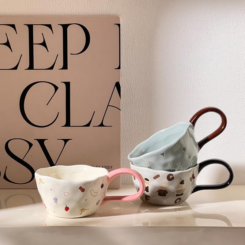 Ceramic Mug 300ML Cute Cartoon Creative Large Handle Coffee Afternoon Milk Juice Household Tea Cup Drinkware Gifts for Home-use