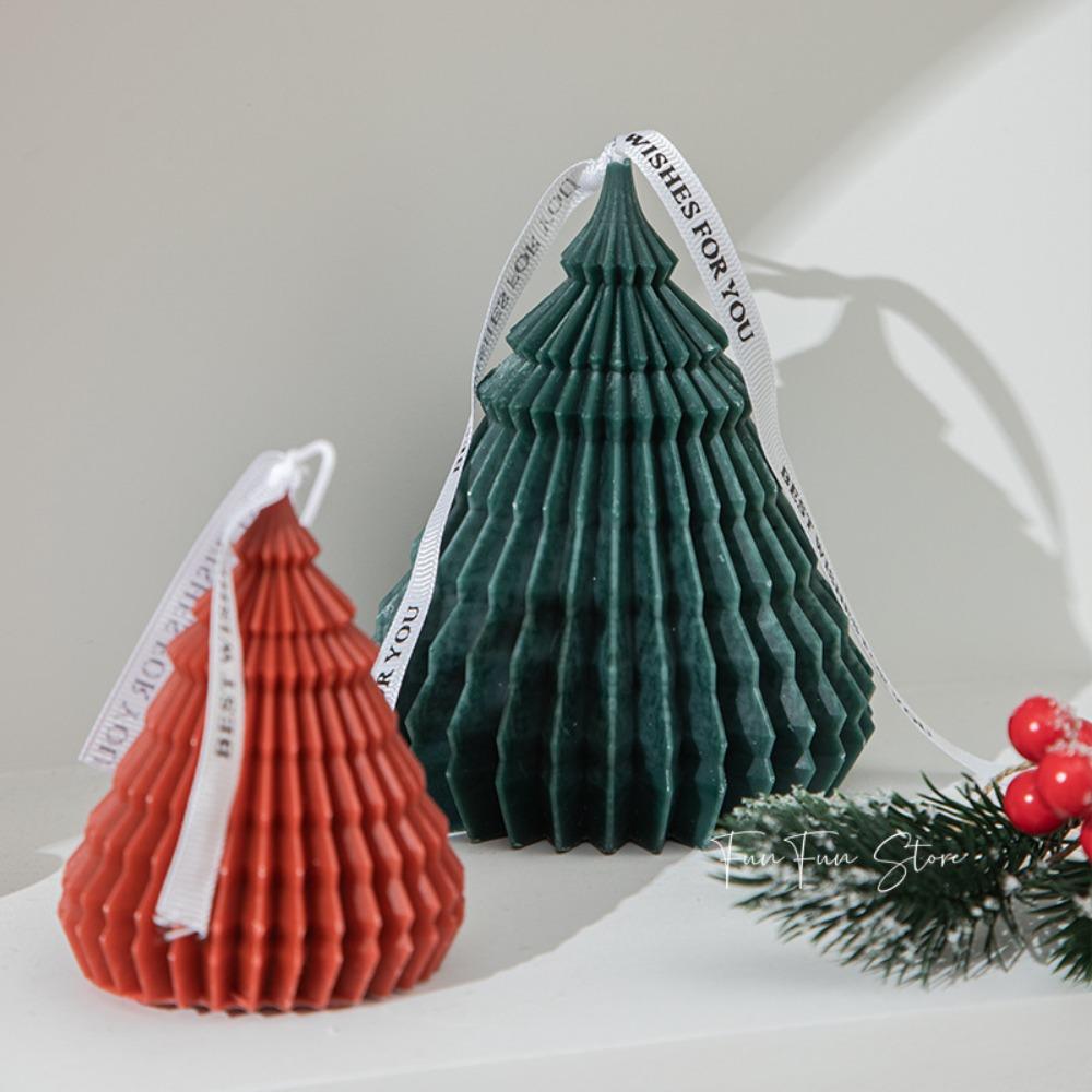 Soft Christmas Tree Candle Mold Diagonal Striped Soap Mould Creative   Plaster