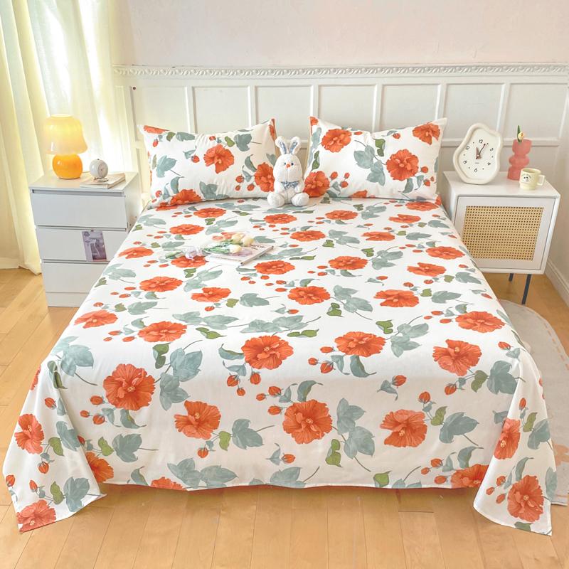 Cute Bear 100% Cotton Bed Sheet Set Plaid Pattern Cartoon Theme Flat Sheets with 2 Pillowcases Breathable Soft Bedding Set