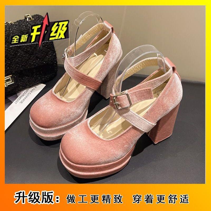 2025 Spring and Autumn New Straps Mary Jane Shoes Versatile French Platform Small Pink High-heeled Lolita Shoes Women
