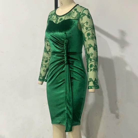 Jupon de damă Plus Size Toamna Iarnă Femei Rochie Bodycon Dantela Patchwork Scobit O-Gât cu mânecă lungă Elegantă Slim Fit Midi Rochie Îmbrăcăminte pentru femei