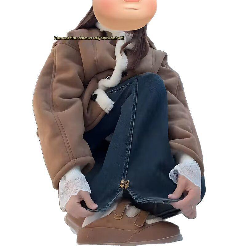 Retro Blue High Waist Stretch Flare Jeans for Women - Plus Size, Slimming, Hip-Covering, Autumn Fashion.