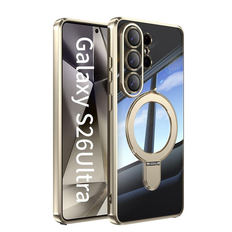 Magnetic Ring Stand Plating Case For Samsung Galaxy S26 Ultra S25 Edge S24 FE Plus Luxury Lens Protector Clear Back Shockproof Soft Silicone Cover