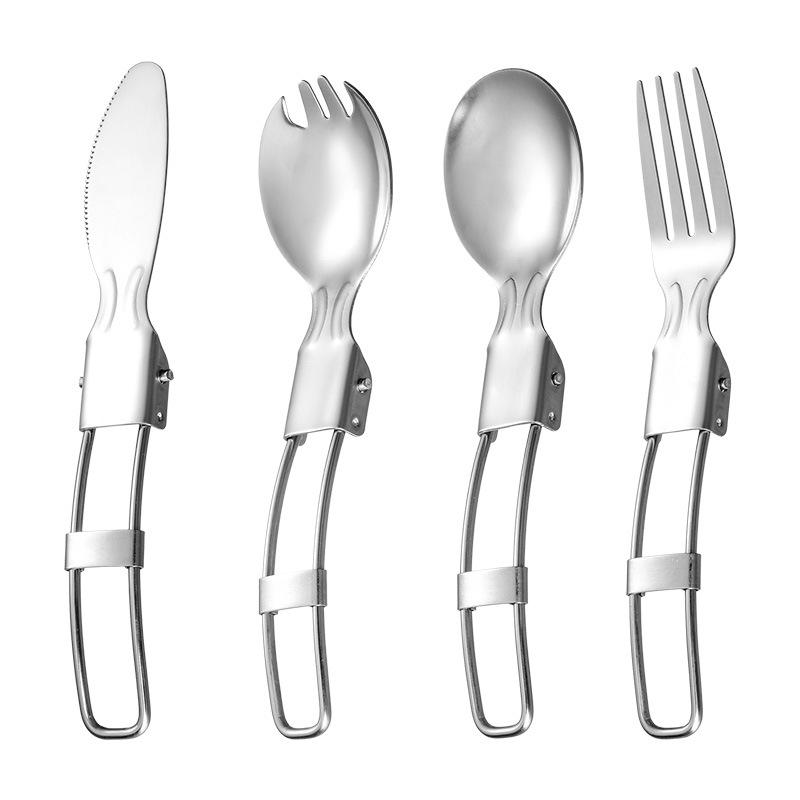 Portable 304 Stainless Steel Folding Cutlery Set: 3-Piece for Students & Outdoor Use