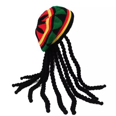 Europäische Woll-Strick-Regenbogen-Baskenmütze Dreadlock-Perücke für Halloween Reggae-Stil