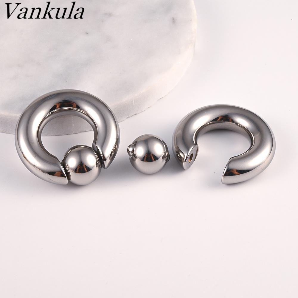 Vankula 2pcs Ear Plug Tunnels 316L Stainless Steel Piercing Captive Hoop Ear Gauges Weights for Flesh Piercing Body Jewelry