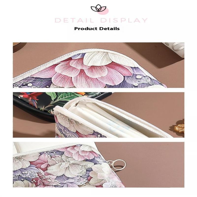 Creative Pvc Sanitary Pads Bag  Floral Print Large Capacity Multipurpose Coin Purse Portable Cosmetic Storage Bag