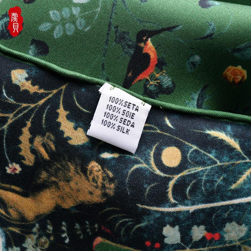 Armeegrün Luxus Naturseidenschal Damen bedruckter Vogel 100% echte Seide Twill Schals Wickeltuch Schal quadratisch 65cm Bandana Dame bufanda