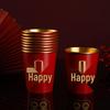 Gold Foil Disposable Wedding Cups - Thickened, Red Tea Cups for Happy Wedding Banquet