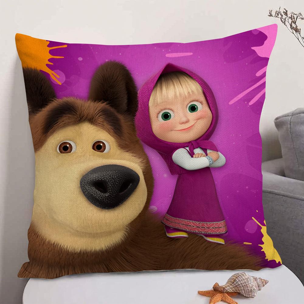 

Anime MMasha And The Bear Cushion Cover Natural Linen Organic Fabric DoubleSided Printing Sofa Home Decor Gift Pillow Case 30X30cm