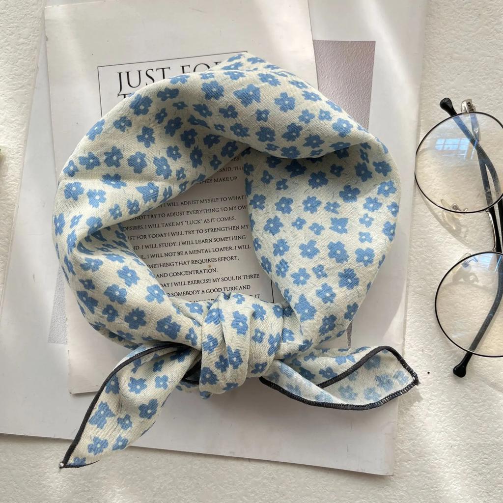 Spring Summer Floral Print Thin Scarf For Women Girls 53*53Cm Beautiful Flower Cotton Polyester Scarf Outdoor Sun Protection