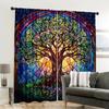 2pcs Colorful Floral Tree Curtains   Window Decor Polyester Rod Pocket Drapes for Home Decor  Living Room  Bedroom