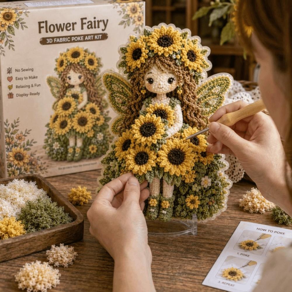 Handmade Flower Fairy Poke Art Kit Thick Board No Sew DIY Poke Art Beginner Friendly with Display Stand Embroidery Craft Set