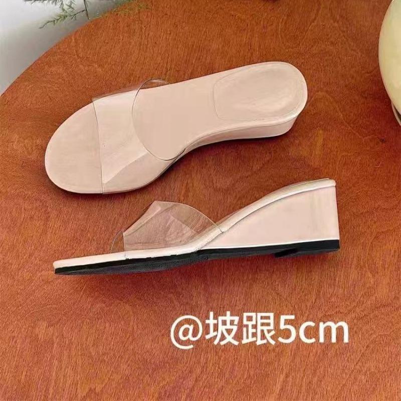 Fashion PVC Transparent Mid-high Heels Wedge Slippers New Summer Solid Shallow Women's Sandals Fashionable and Comfortable Women's Shoes