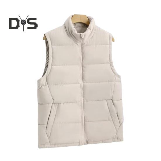 

Мужской терможилет с воротником-стойкой, без рукавов, однотонный хлопковый жилет с карманами, застежкой-молнией, ветрозащитный теплый жилет, куртка M бежевый