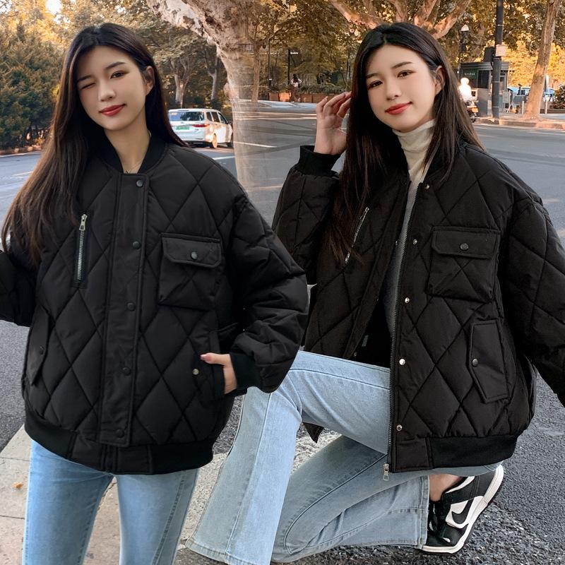 Maillard Argyle Women's Winter Baseball Jacket - Fashionable, Short, Loose, Thickened Cotton-Padded Coat