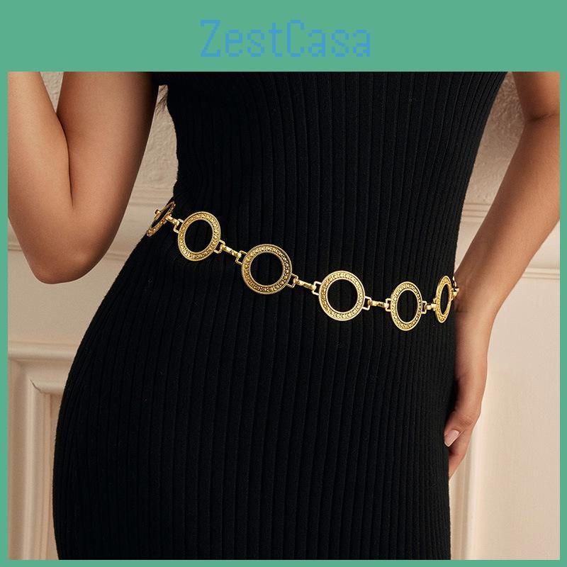 Waist Metal Women Chain Accessory With Carved Pattern And Single Loop Design