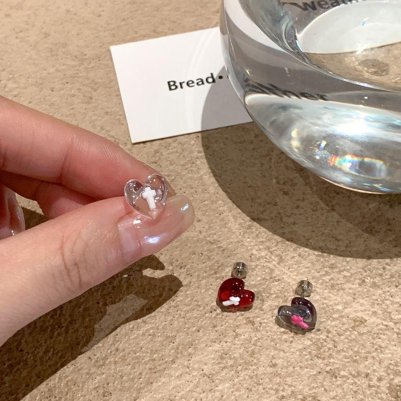 

Dudu Couple Cross Love Heart Stud Earrings Sleep No Need to Take off Ear Ear Bone Pin Medical Titanium Steel Ear-Caring Ear Bone Stud Female Powder through single 316L medical titanium steel