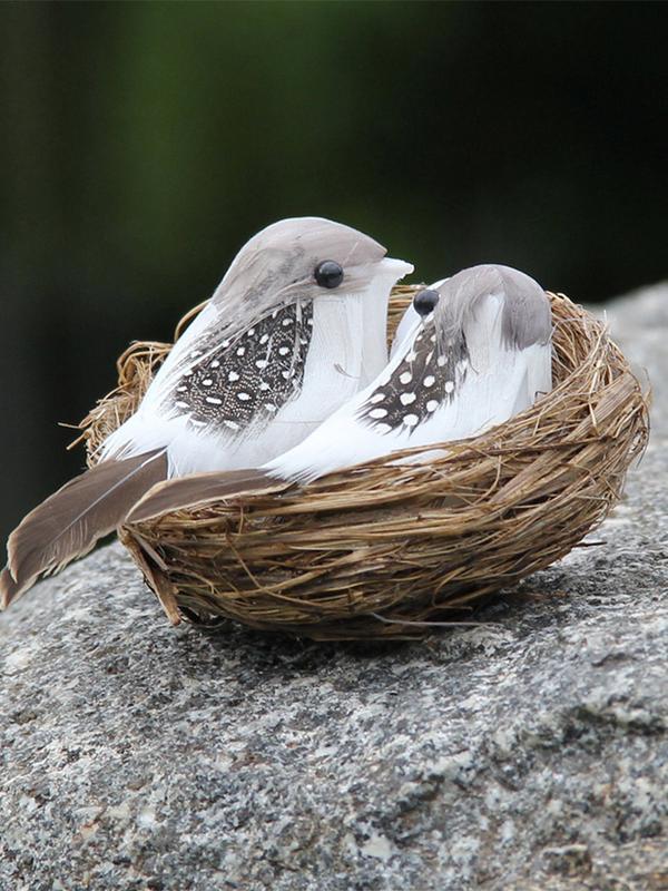 Realistic Feathered Birds Artificial Bird Nest Artificial Craft Birds Garden Parties Lawn Ornament Creative Tree Decoration