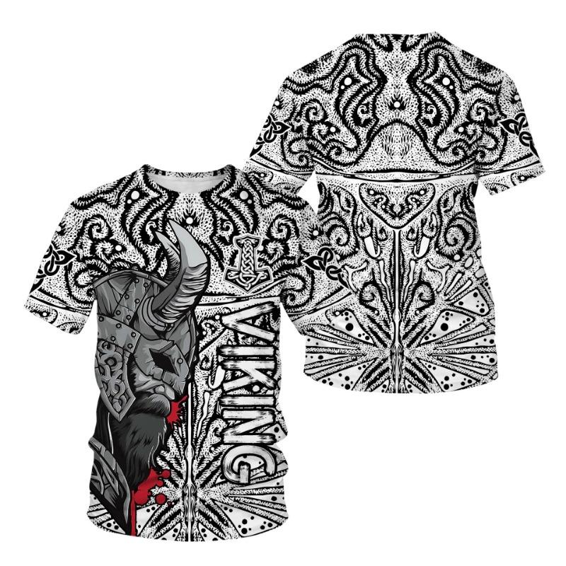 Trendy Retro Viking Warrior Pattern 3D Digital Printed Men's T-shirt