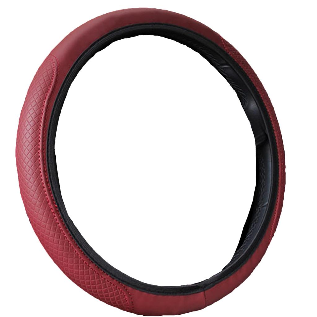 [KING BISON] Micro Fiber Leather Steering Wheel Cover Comfortable Breathable Anti-Slip Shock Absorption Function ( Red)