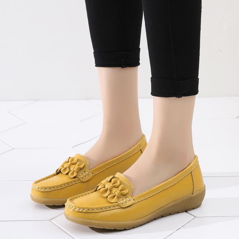 Women Flats Shoes Woman Genuine Leather Slip on Loafers Shoes Woman Soft Nurse Ballerina Shoes Plus Size Casual