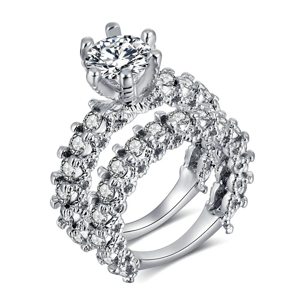 Elegant Zircon Ring Jewelry CopperColor Engagement Wedding Ring Set for Women  Fashion Zircon Crystal Jewelry Gift