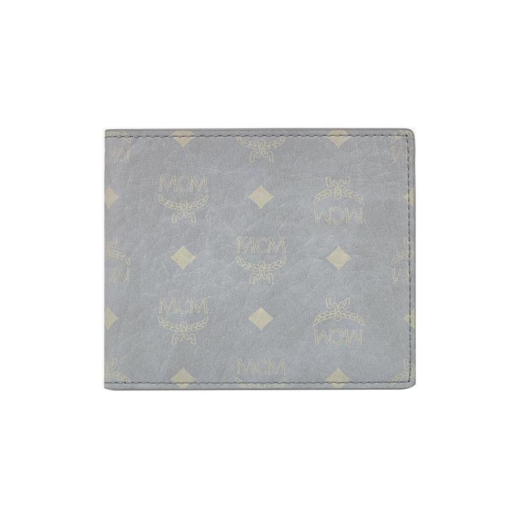 MCM Visetos Monogram gefaltete Ledergeldbörse Kleine Damengeldbörse Grau MXSAAVI04FP001