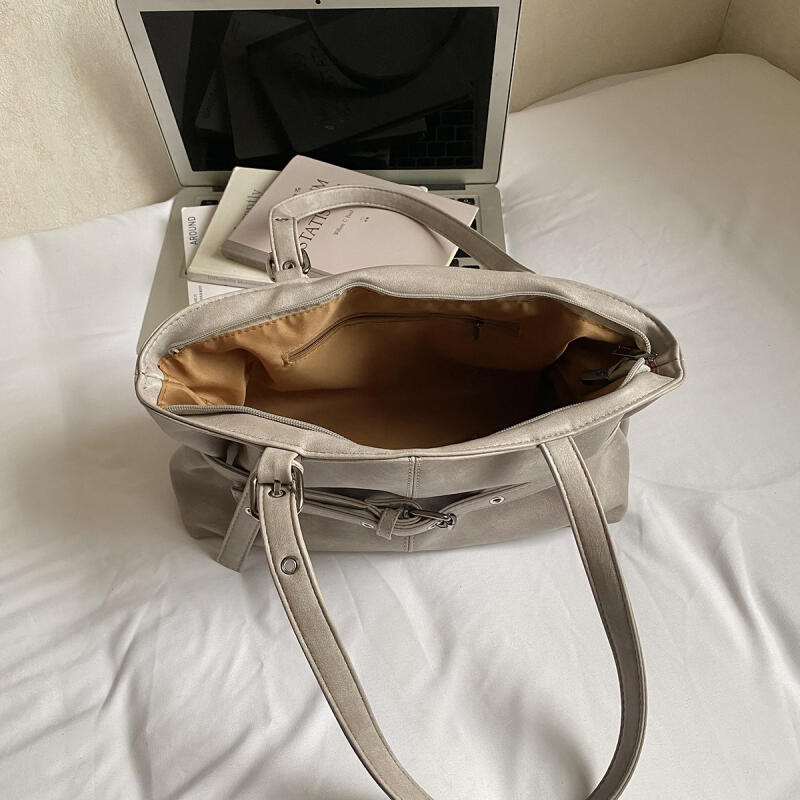 Faux Leather Tote Bag for Women with Belt Detail Fashion Shoulder Handbag Casual Everyday Use