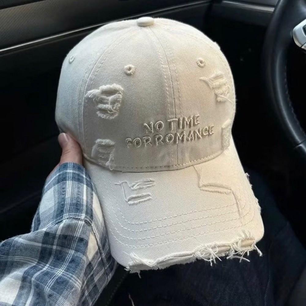 Korean Letter Baseball Hat Adjustable Snapback Cap Fashion Holes Peaked Cap  Outdoor