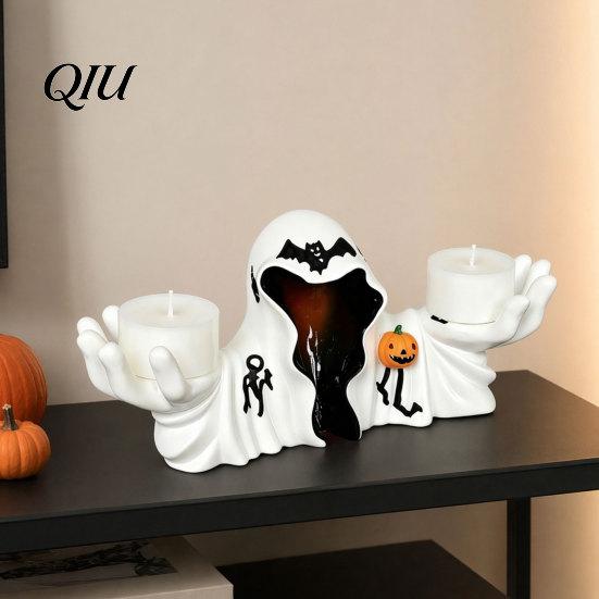 Resin Ghost Sculpture Halloween White Robe Figurine, Spooky Wizard Decorative Figurine Statue, Gothic Candle Holder, for Home Bedroom