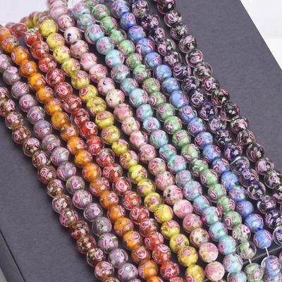 10pcs Round Shape 8mm Golden Foil Flower Handmade Lampwork Glass Loose Beads For Jewelry Making Accessories DIY Bracelet Findings