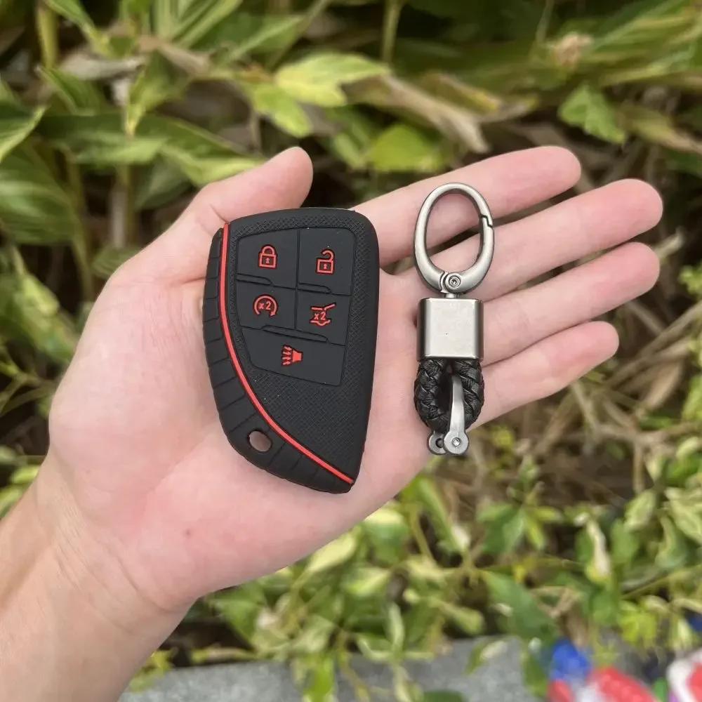 For Buick Envision S Plus Chevrolet Suburban Tahoe GMC Yukon Sierra 1500 Denali 5 Buttons Silicone Car Key Cover Case Keychain
