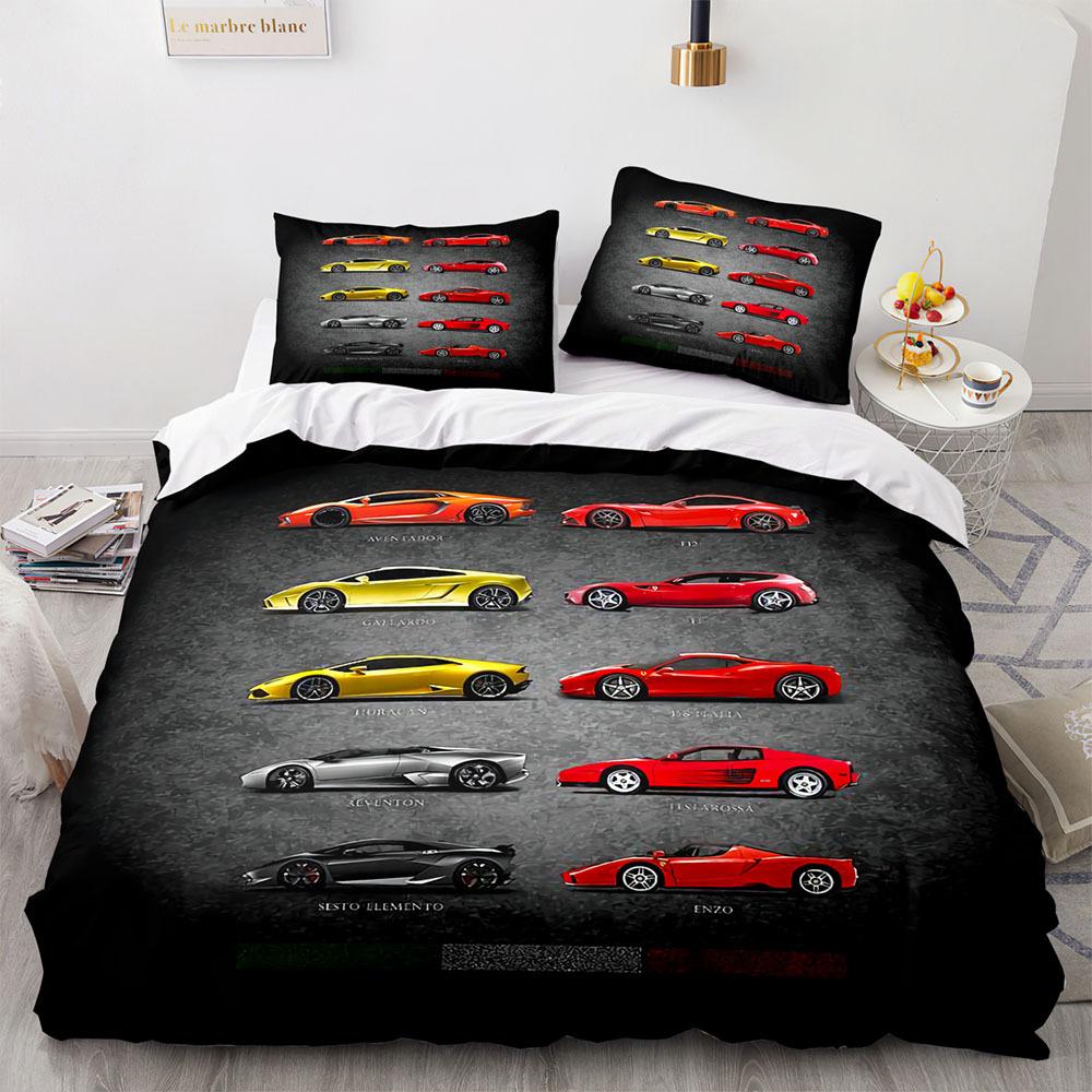 Sports Car Duvet Cover Sets Full Size,3 Piece Race Car Bedding Sets With Pillowcases For Teens Boys 2/3pcs Polyester Quilt Cover